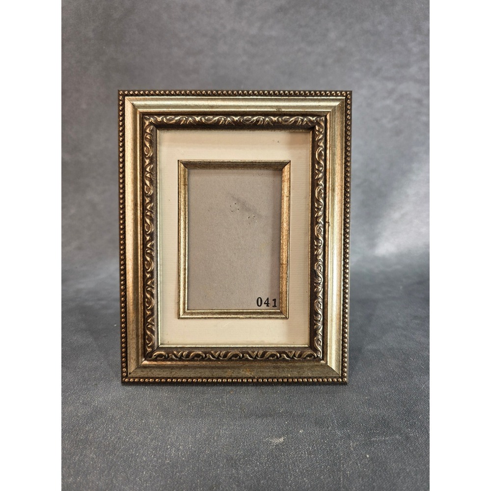 Vintage Ornate Gold Silver Tone 3x5 Picture Frame Beaded Scroll Tabletop Wall